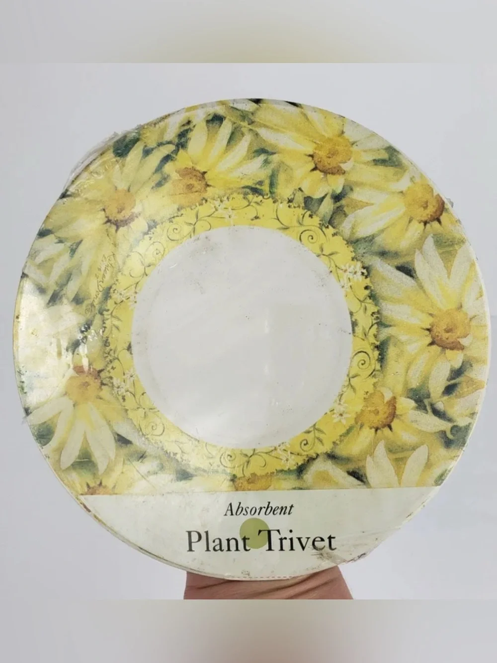 Vintage Trivet Absorbent Stone Plant Stand 7” Yellow Daisy Cork Bottom 2004